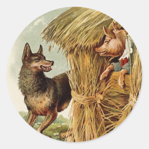 Three Little Pigs Big Bad Wolf Vintage Fairy Tale Classic Round Sticker