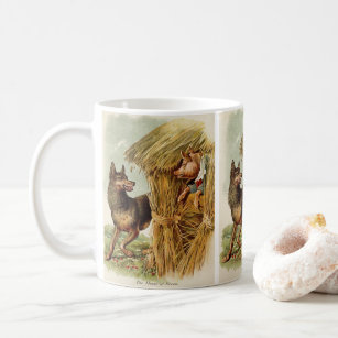 Three Little Pigs Big Bad Wolf, Vintage Fairy Tale Coffee Mug