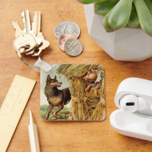 Three Little Pigs Big Bad Wolf, Vintage Fairy Tale Keychain