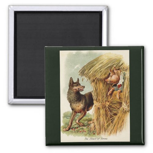 Three Little Pigs Big Bad Wolf Vintage Fairy Tale Magnet