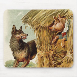 Three Little Pigs Big Bad Wolf, Vintage Fairy Tale Mouse Pad