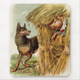 Three Little Pigs Big Bad Wolf, Vintage Fairy Tale Mouse Pad