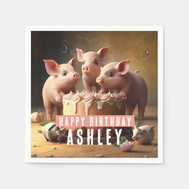 Three little pigs Birthday Cake Napkins (Front)