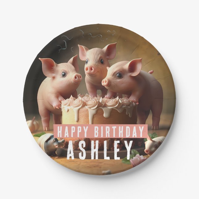 Three little pigs Birthday Cake Paper Plates (Front)