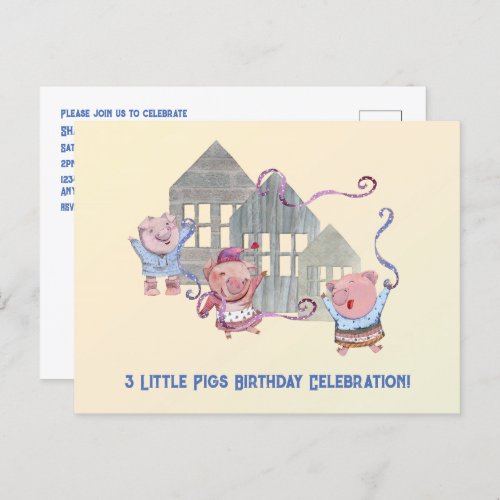 Three Little Pigs Birthday Celebration Invitation