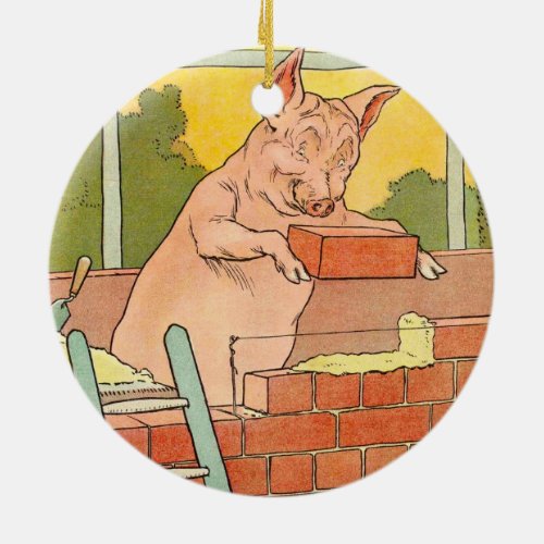Three Little Pigs Bricks to Build a House Ceramic Ornament