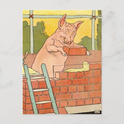 Three Little Pigs Bricks to Build a House Postcard