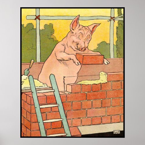 Three Little Pigs Bricks to Build a House Poster