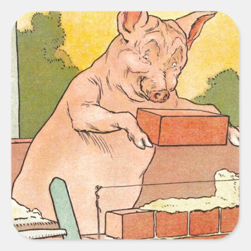 Three Little Pigs Bricks to Build a House Square Sticker