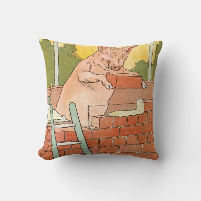 Three Little Pigs: Bricks to Build a House Throw Pillow (Front)