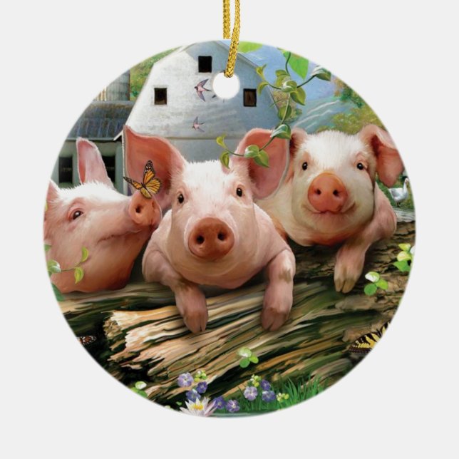 Three Little Pigs Ceramic Ornament (Front)