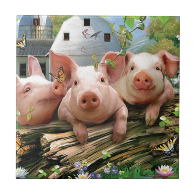 Three Little Pigs Ceramic Tile (Front)