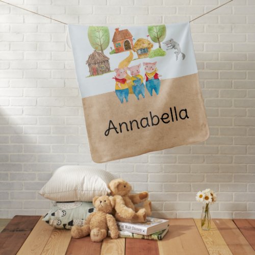 Three Little Pigs Colorful Folk and Fairy Tale Baby Blanket