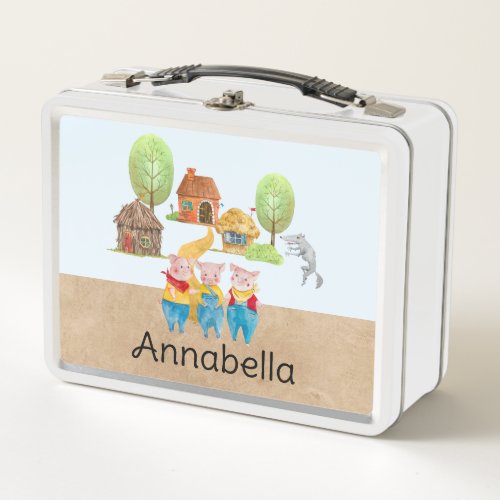 Three Little Pigs Colorful Folk and Fairy Tale Metal Lunch Box