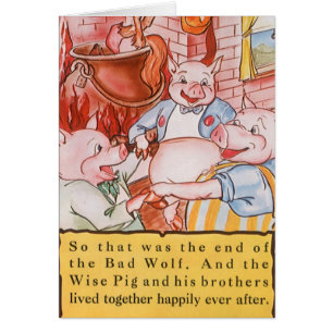 Three Little Pigs Cooking Wolf, Vintage Fairy Tale