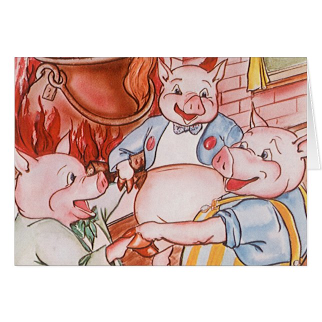 Three Little Pigs Cooking Wolf, Vintage Fairy Tale (Front Horizontal)