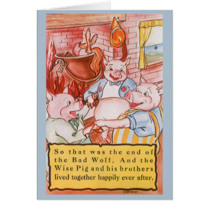 Three Little Pigs Cooking Wolf, Vintage Fairy Tale Cards