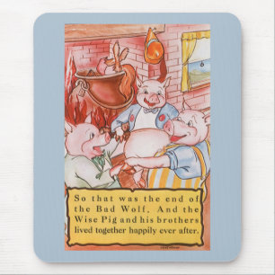 Three Little Pigs Cooking Wolf, Vintage Fairy Tale Mouse Pad