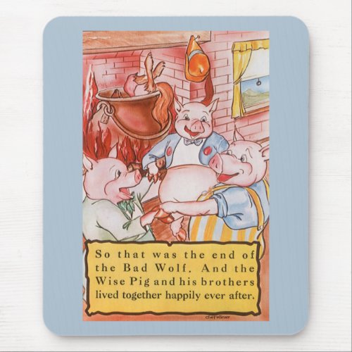 Three Little Pigs Cooking Wolf Vintage Fairy Tale Mouse Pad