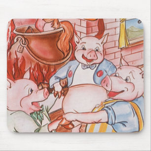 Three Little Pigs Cooking Wolf, Vintage Fairy Tale Mouse Pad