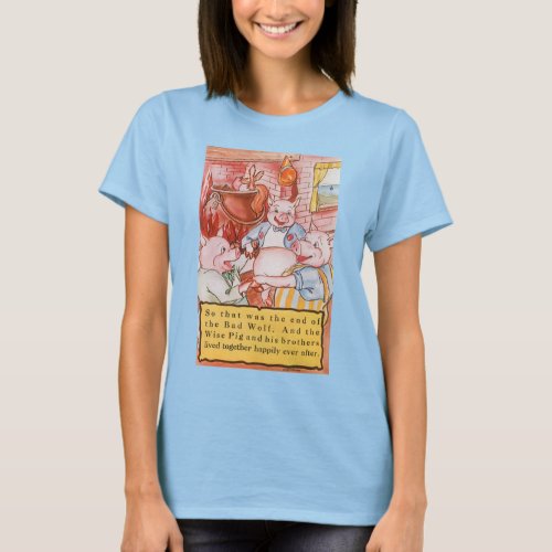 Three Little Pigs Cooking Wolf Vintage Fairy Tale T_Shirt