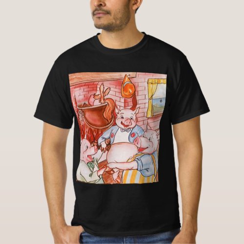 Three Little Pigs Cooking Wolf Vintage Fairy Tale T_Shirt