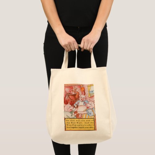 Three Little Pigs Cooking Wolf Vintage Fairy Tale Tote Bag