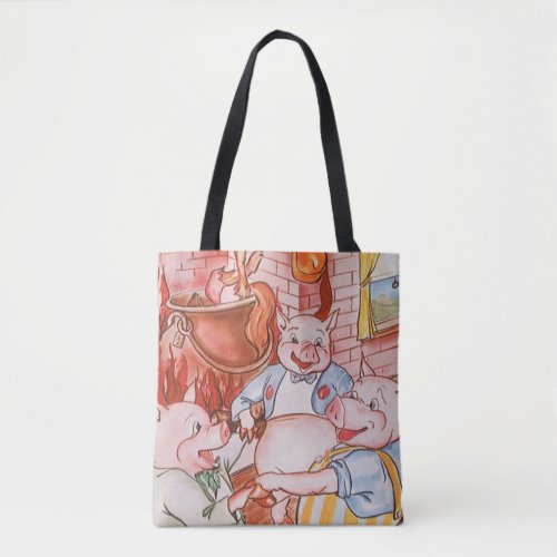 Three Little Pigs Cooking Wolf Vintage Fairy Tale Tote Bag