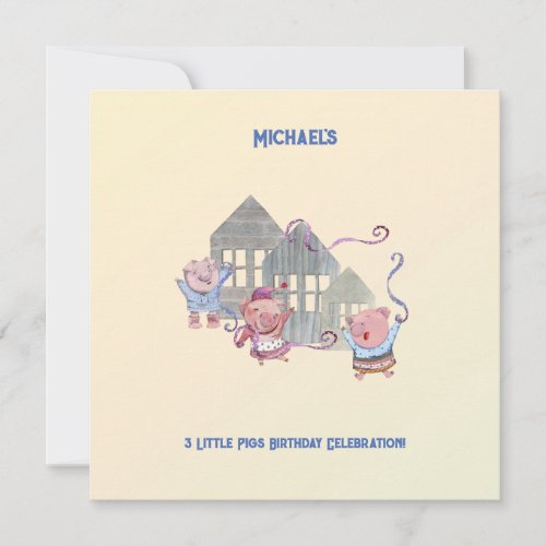 Three Little Pigs Custom Birthday Celebration  Invitation
