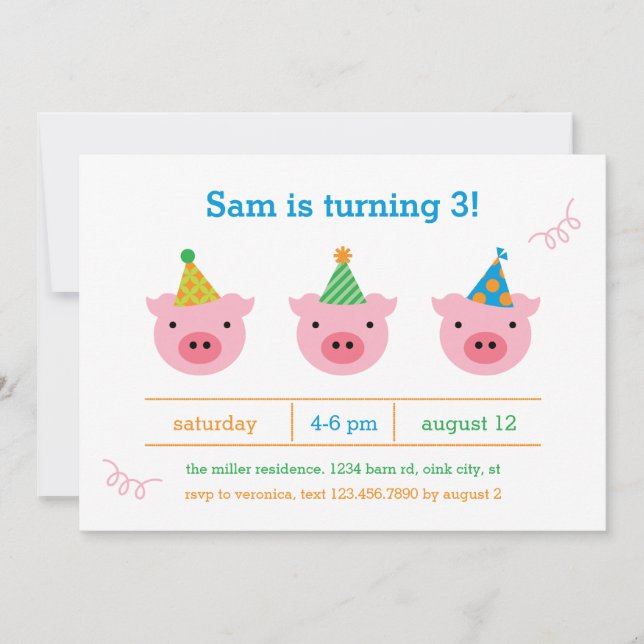 Three Little Pigs Invitation (Front)