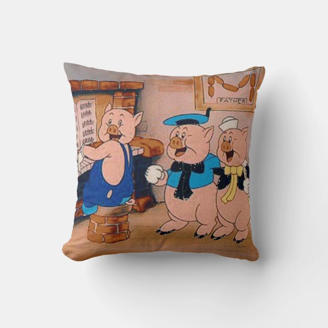 Three Little Pigs Nursery Rhyme American MoJo Pill Throw Pillow (Front)