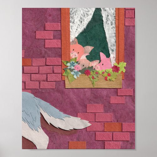 Three Little Pigs Peek Out the Window Poster