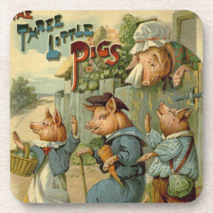 Three Little Pigs Vintage Fairy Tale Beverage Coaster