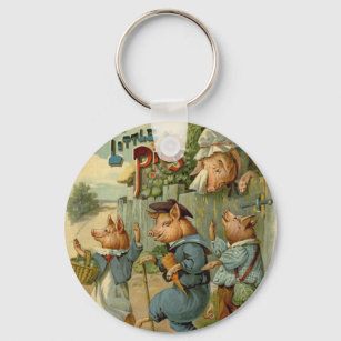 Three Little Pigs Vintage Fairy Tale Keychain