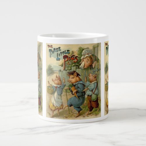 Three Little Pigs Vintage Fairy Tale Large Coffee Mug