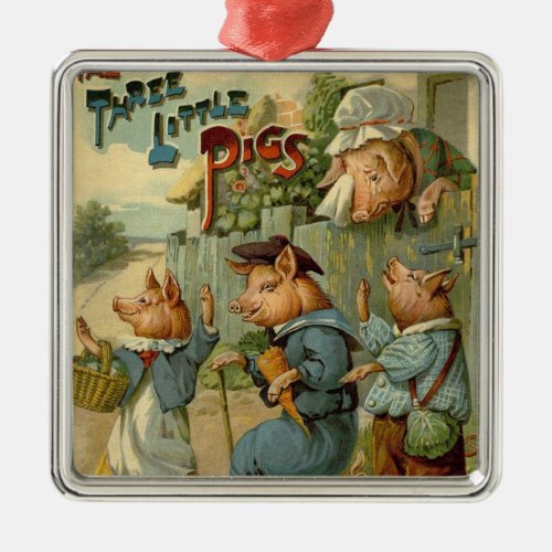 Three Little Pigs Vintage Fairy Tale Metal Ornament