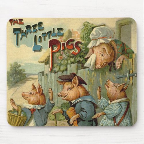 Three Little Pigs Vintage Fairy Tale Mouse Pad