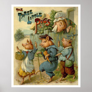 Three Little Pigs Vintage Fairy Tale Poster