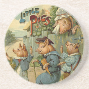 Three Little Pigs Vintage Fairy Tale Sandstone Coaster