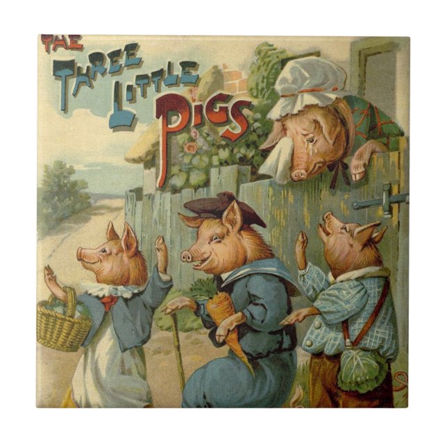 Three Little Pigs Vintage Fairy Tale Tile (Front)