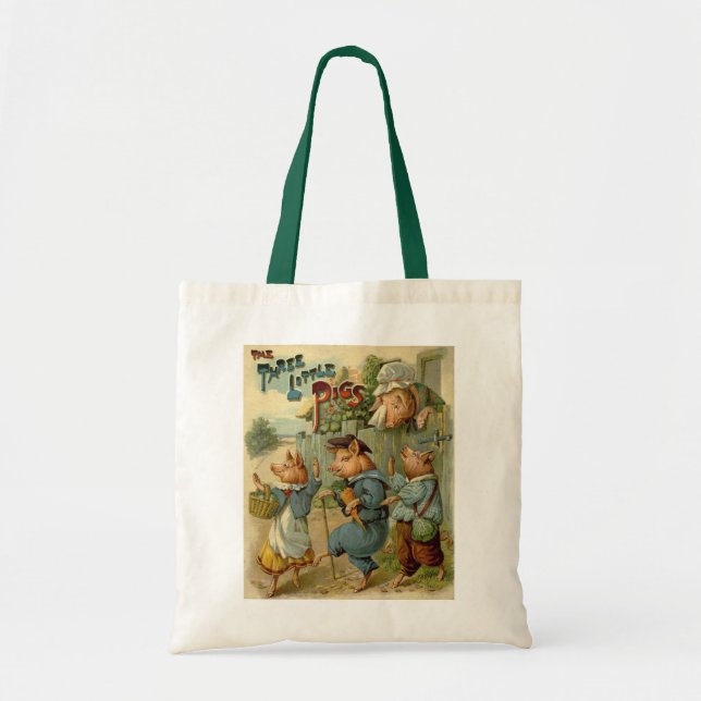 Three Little Pigs Vintage Fairy Tale Tote Bag (Front)