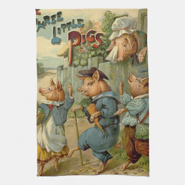 Three Little Pigs Vintage Fairy Tale Towel (Vertical)