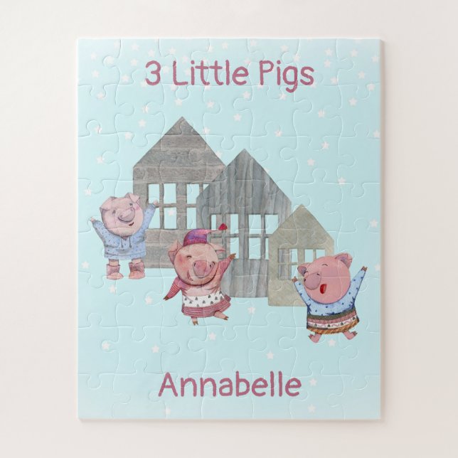 Three Little Pigs with their Houses Personalized Jigsaw Puzzle (Vertical)