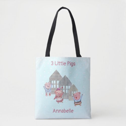 Three Little Pigs with their Houses Personalized   Tote Bag