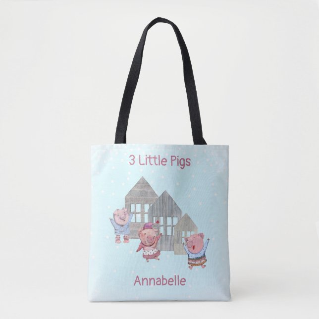 Three Little Pigs with their Houses Personalized   Tote Bag (Front)