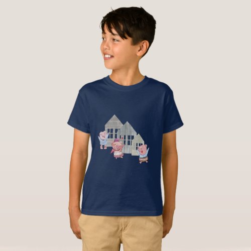 Three Little Pigs with their Houses   T_Shirt