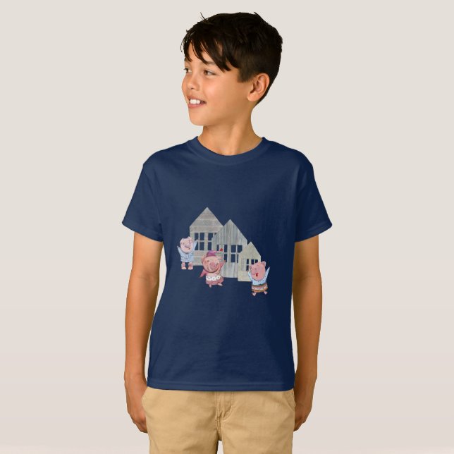 Three Little Pigs with their Houses   T-Shirt (Front Full)