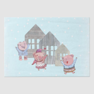Three Little Pigs with their Houses Tissue Paper