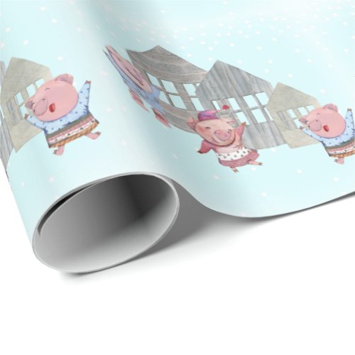 Three Little Pigs with their Houses   Wrapping Paper