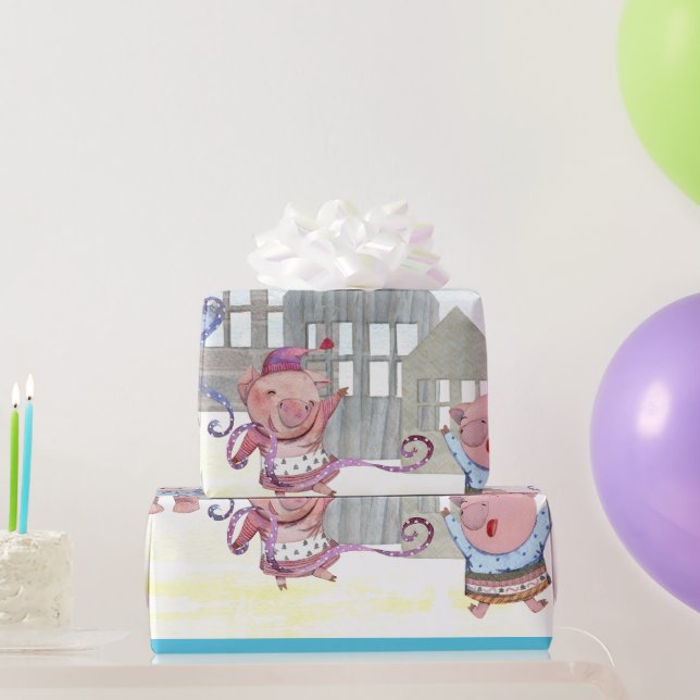 Three Little Pigs with their Houses    Wrapping Paper (Party Gifts)